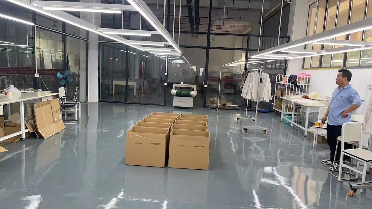 A packing zone with shipment boxes prepared for dispatch