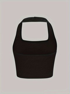 Product front view of the black ribbed sleeveless cropped tank top collection, showing the silhouette and fit.