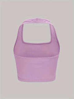 Product angled view of the lilac ribbed sleeveless cropped tank top collection, showing the silhouette and fit.