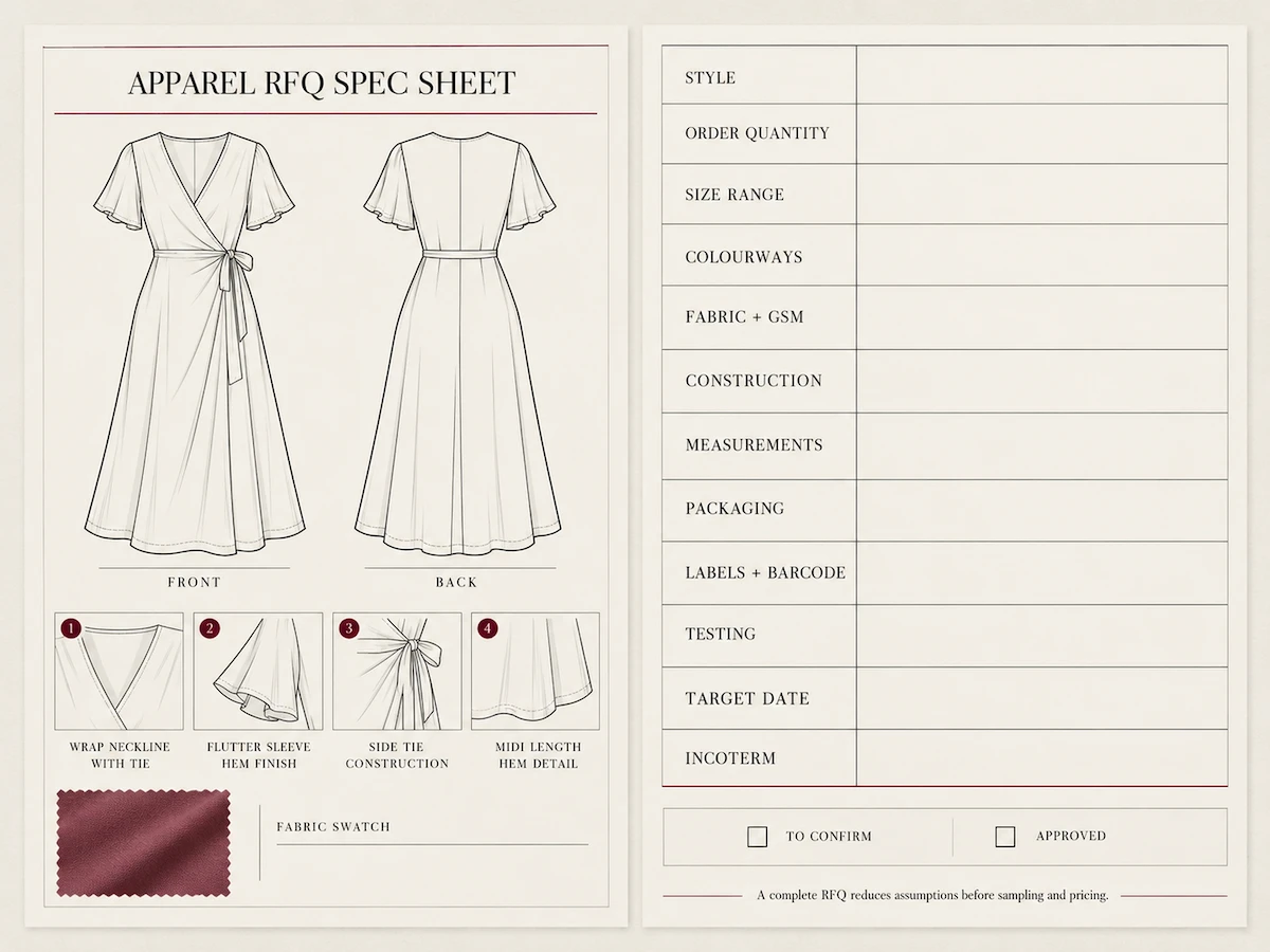 RFQ specification sheet mockup for an Amazon dress RFQ specification sheet mockup for an Amazon dress