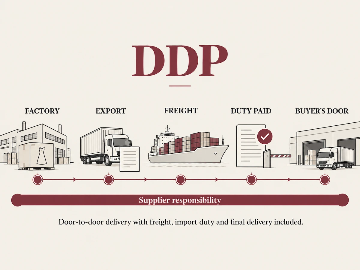DDP shipping route: door-to-door delivery including freight and import duty DDP shipping route: door-to-door delivery including freight and import duty