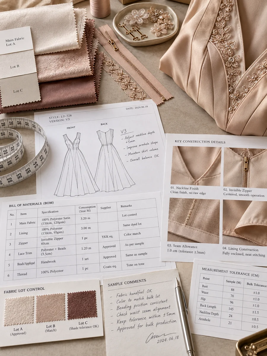 Garment production control documents: fabric lots, pattern versions, BOM and measurement tolerances Garment production control documents: fabric lots, pattern versions, BOM and measurement tolerances