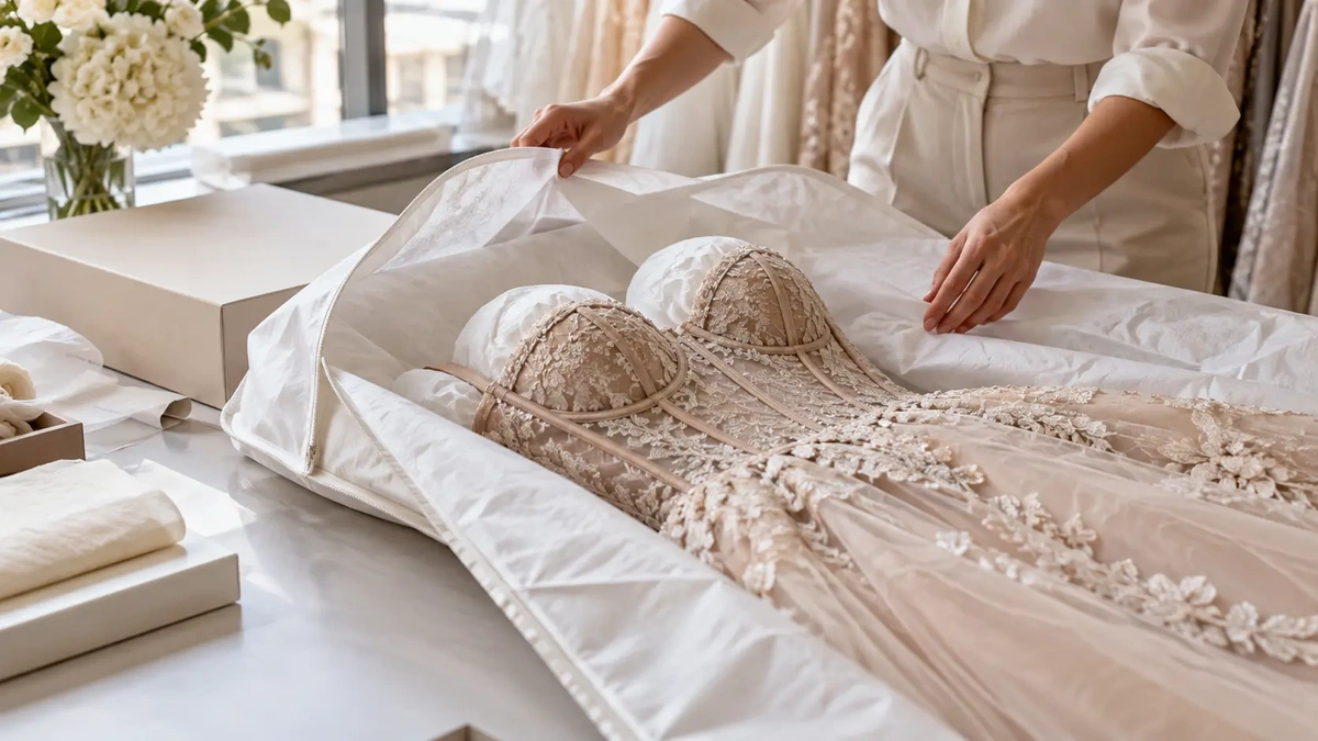 Protective packaging for structured dresses Protective packaging for structured dresses