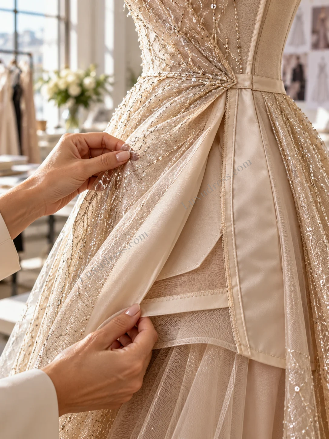 How to Prevent Lining and Sheerness Problems in Evening Dresses: close construction detail How to Prevent Lining and Sheerness Problems in Evening Dresses: close construction detail