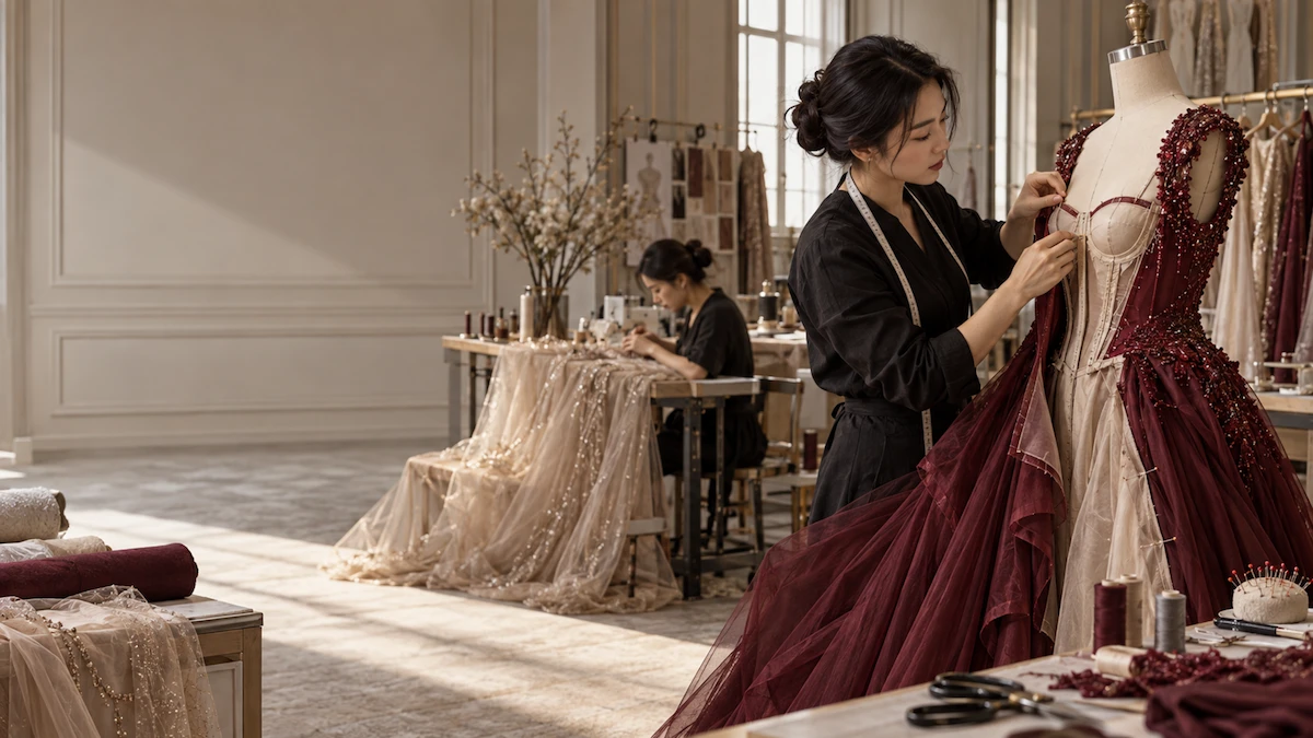 Evening gown production from pattern to finished garment with its internal construction