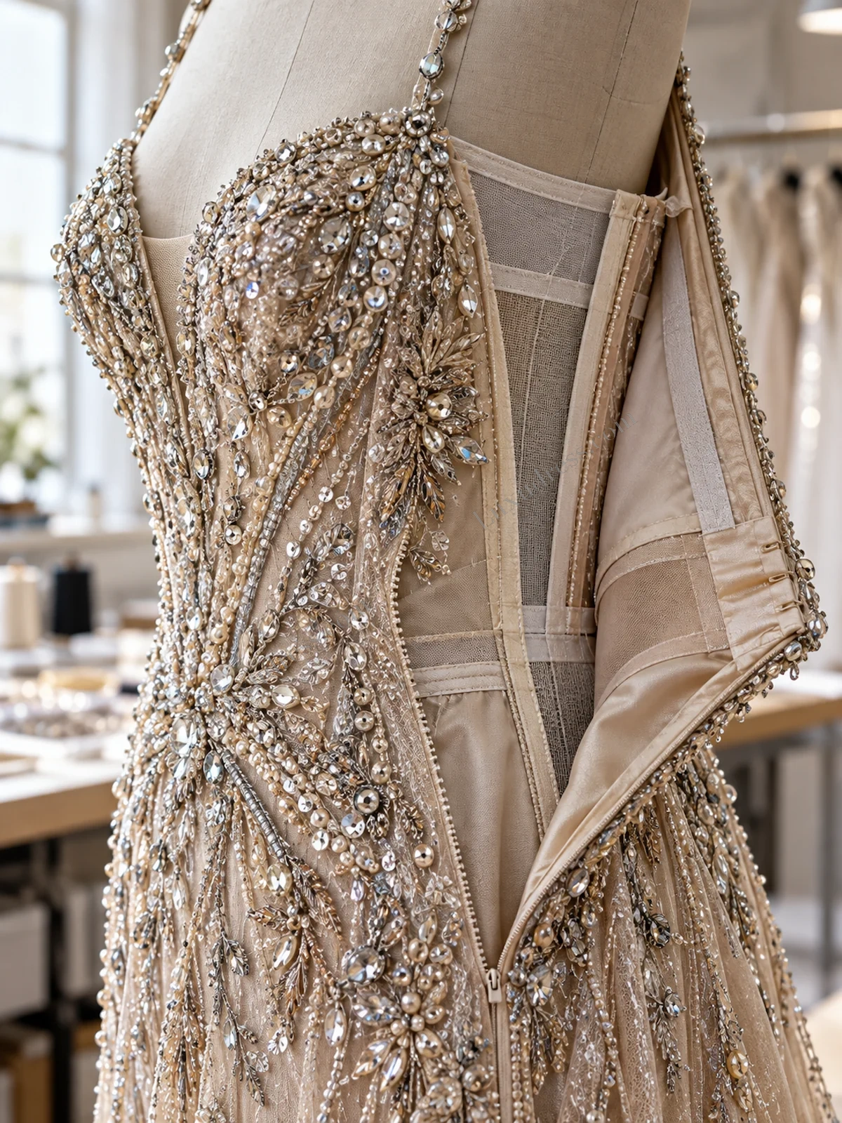 How Beaded Dresses Are Manufactured: close construction detail