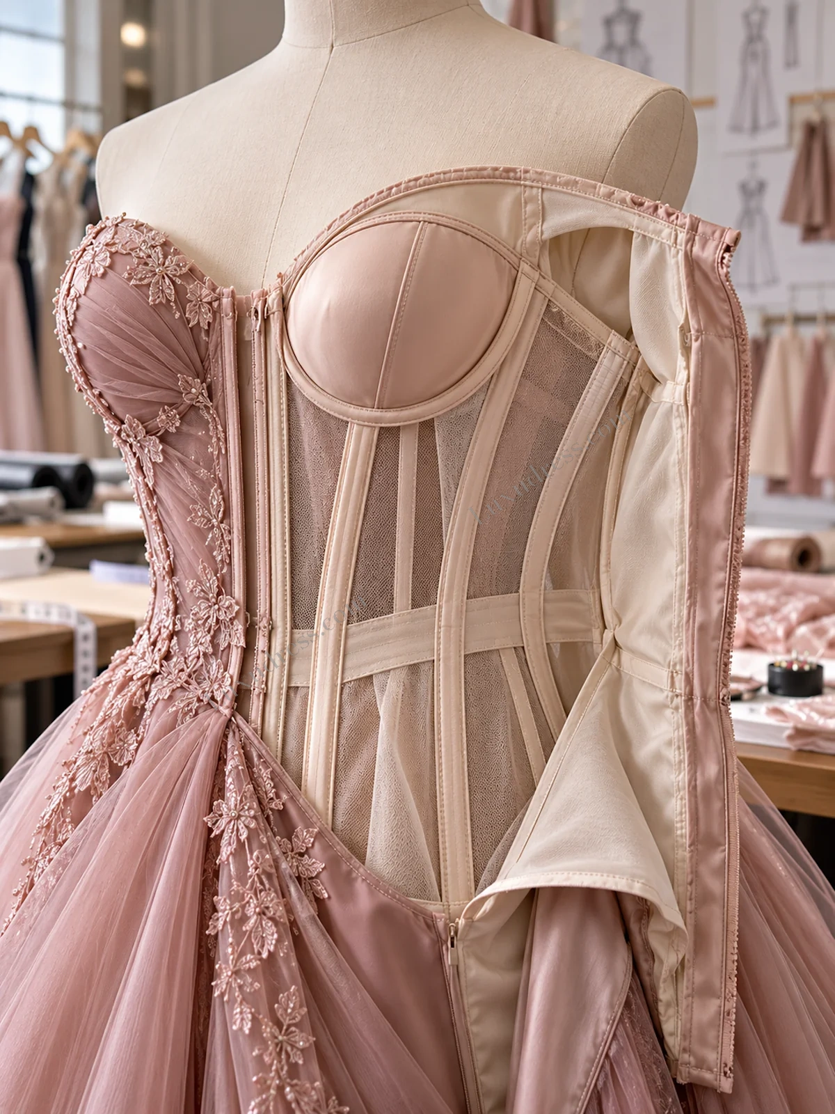 How Corset Dresses Are Manufactured: close construction detail How Corset Dresses Are Manufactured: close construction detail