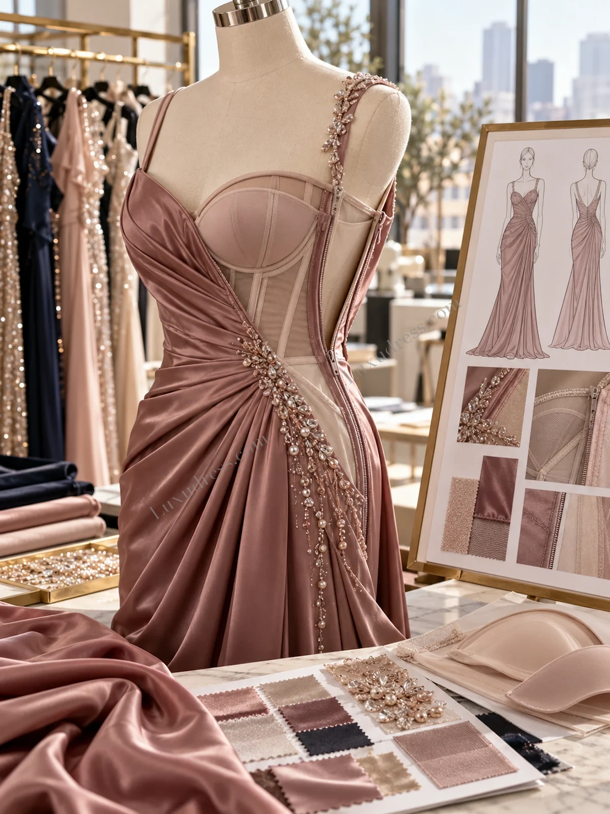 How to Choose an Evening Dress Manufacturer: close construction detail