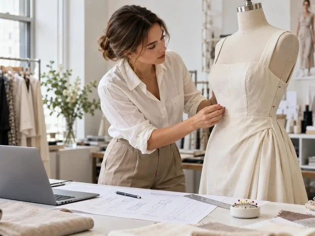 Designer reviewing and commenting on a clothing sample