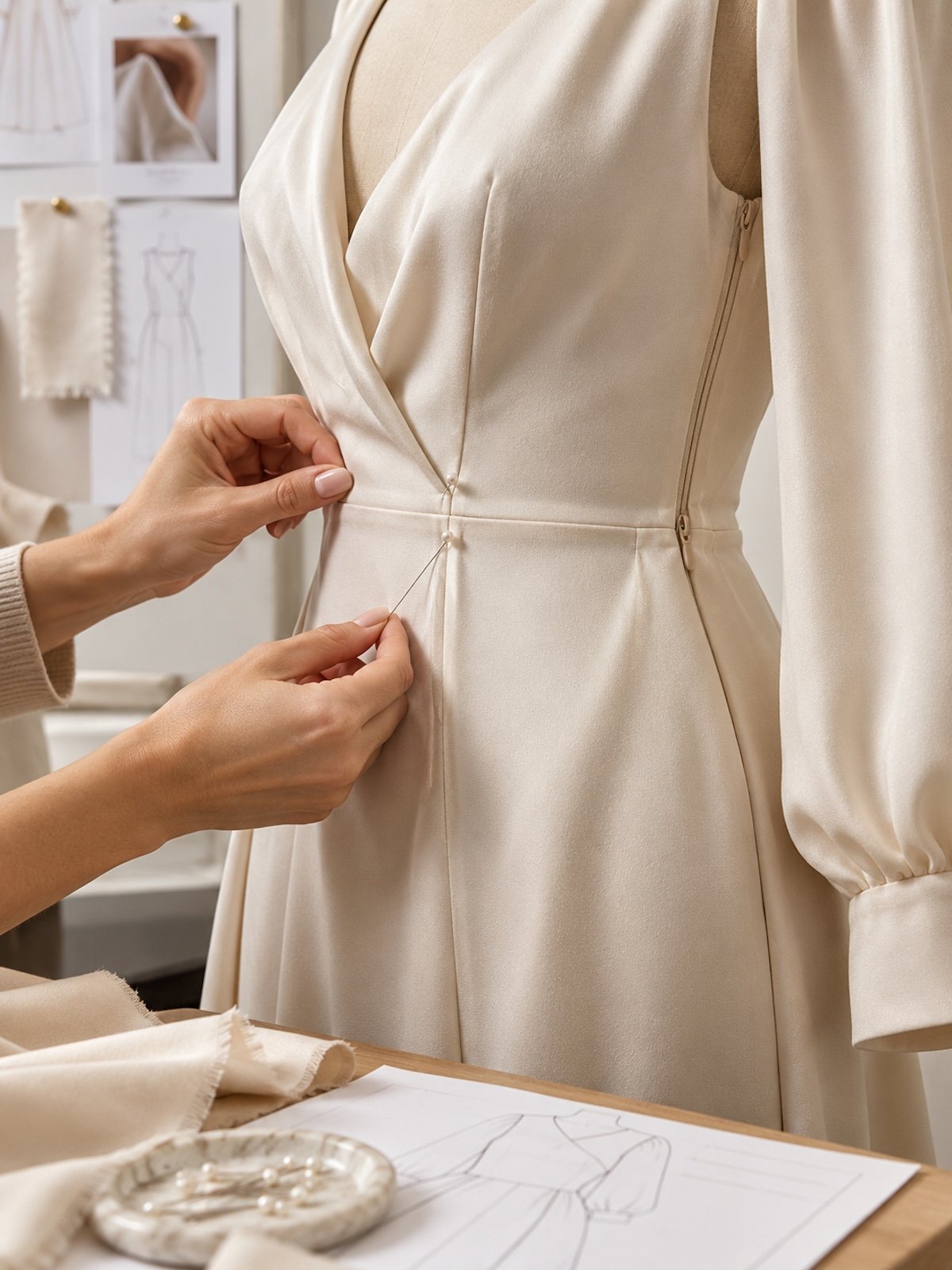 Clothing sample fit corrections: neckline, waist, zipper and seam construction details Clothing sample fit corrections: neckline, waist, zipper and seam construction details