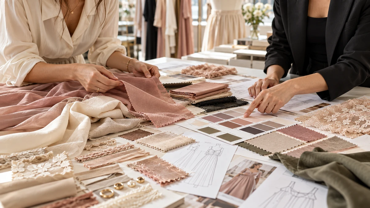 Fabric and Colour Planning for Low MOQ Production Fabric swatches and colourway planning for a low MOQ womenswear production order