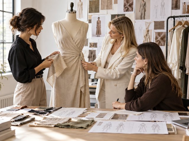 ODM clothing manufacturing womenswear development collaboration in a modern fashion studio