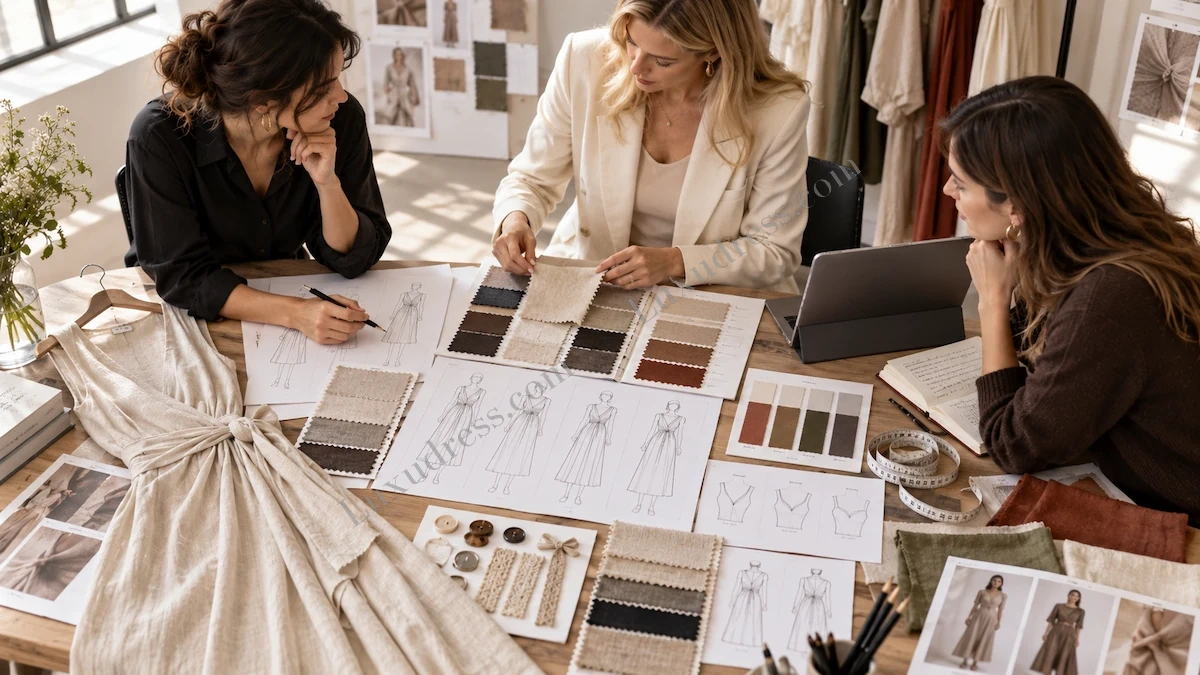 ODM Clothing Manufacturing Fabric Selection Meeting ODM clothing manufacturing fabric selection and design meeting for womenswear development