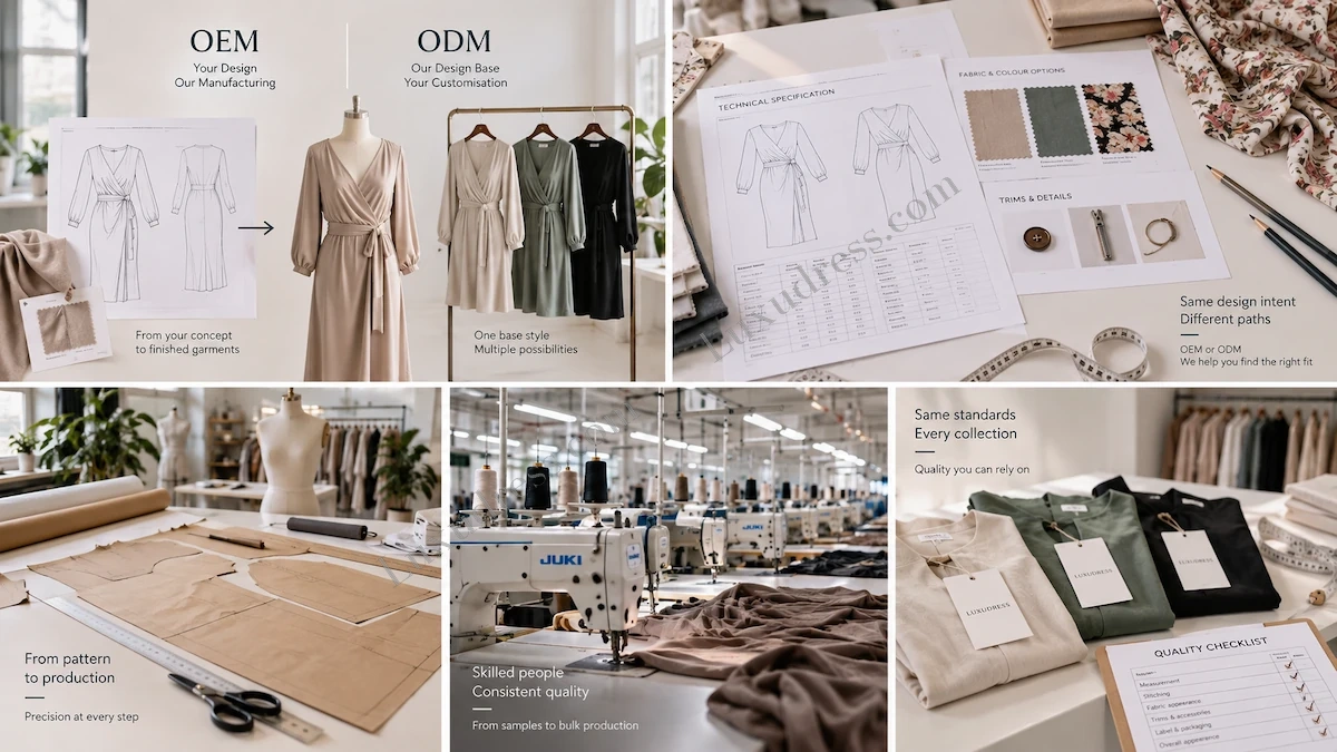 OEM and ODM fashion manufacturing process comparison from technical development and pattern making to production and quality control