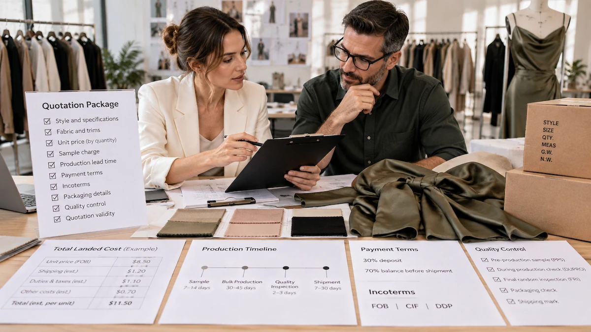 What a Clothing Manufacturing Quote Should Include Clothing manufacturing quotation and terms being reviewed line by line
