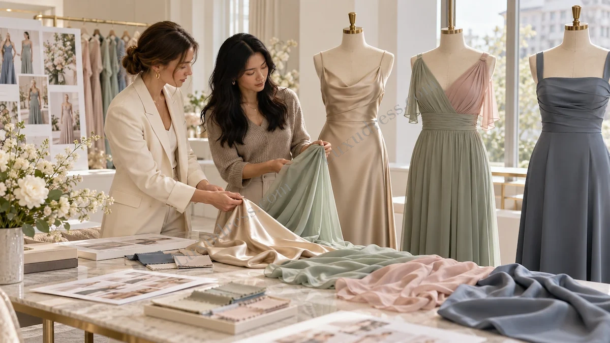 Satin vs Chiffon vs Crepe for Bridesmaid Dresses — editorial hero