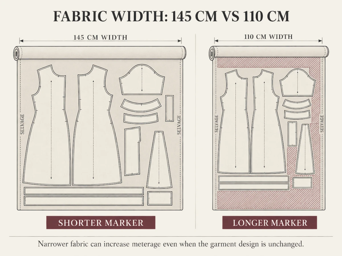 Fabric lay comparison on 145cm versus 110cm width cloth Fabric lay comparison on 145cm versus 110cm width cloth