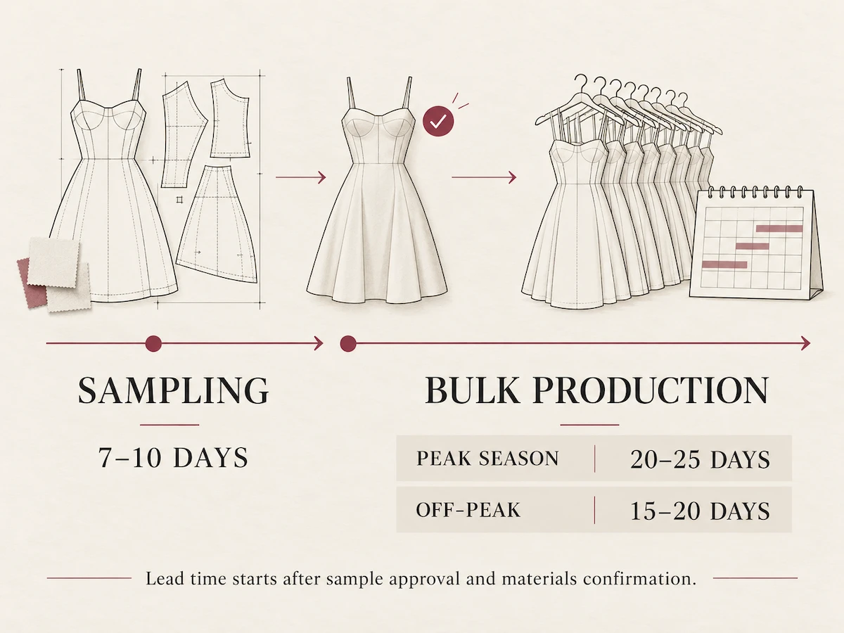 Timeline comparing sampling at 7 to 10 days with bulk production at 15 to 25 days Timeline comparing sampling at 7 to 10 days with bulk production at 15 to 25 days
