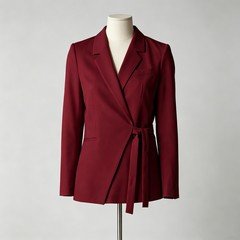 Burgundy womens wrap blazer with tailored lapel structured fit and self tie belt