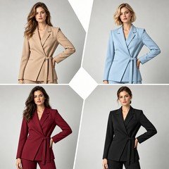 Custom womens blazer suit set in khaki sky blue burgundy and black color options