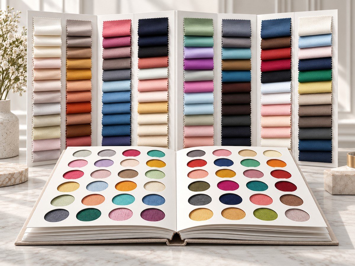 Fabric and colour swatch books for custom womenswear development and production