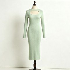 Mint green ribbed knit cutout midi dress for private-label womenswear collections