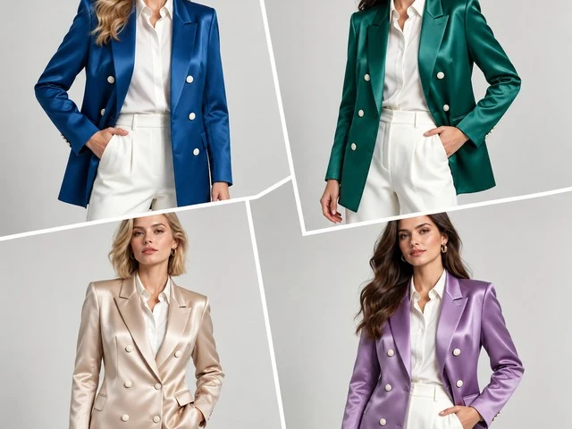 Four double-breasted blazers in different colours laid out side by side