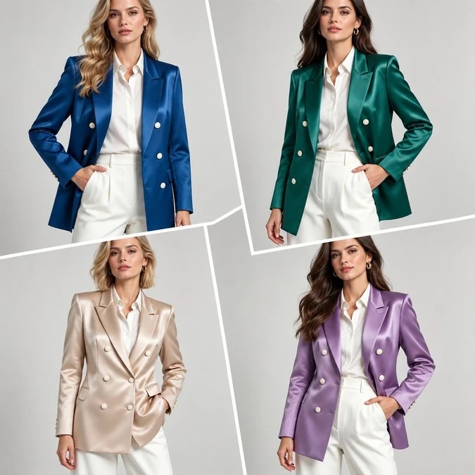 Wholesale satin double breasted blazer in royal blue emerald green champagne and purple