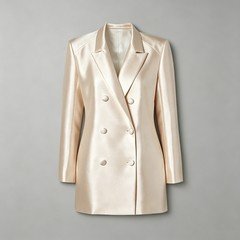 Champagne wholesale satin double breasted blazer with a fitted longline cut