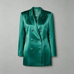 Emerald green wholesale satin double breasted blazer with tonal covered buttons