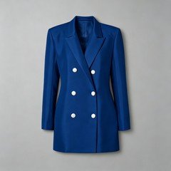 Royal blue wholesale satin double breasted blazer with contrasting covered buttons