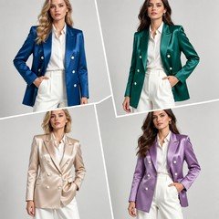 Wholesale satin double breasted blazer in royal blue emerald green champagne and purple