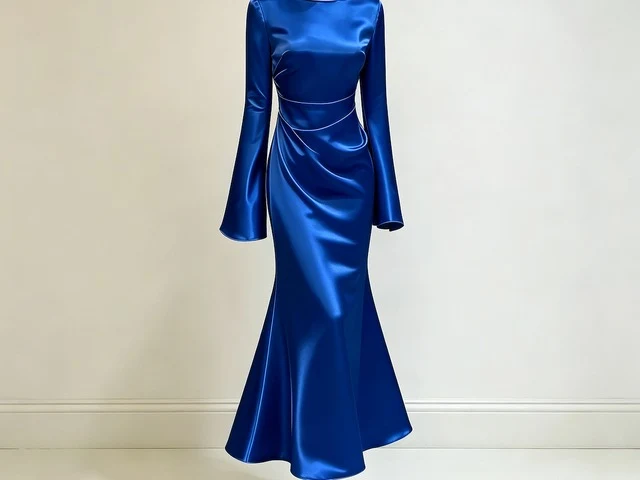 A royal blue satin mermaid maxi dress photographed from the front