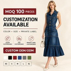 Wholesale tiered denim maxi dress with custom color size and private label OEM options