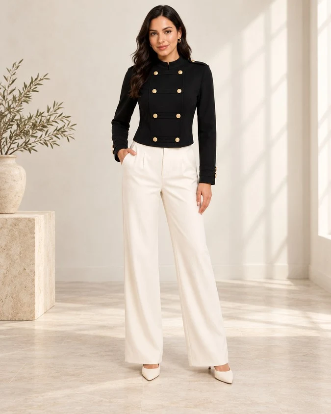 Wholesale women black military cropped jacket front view