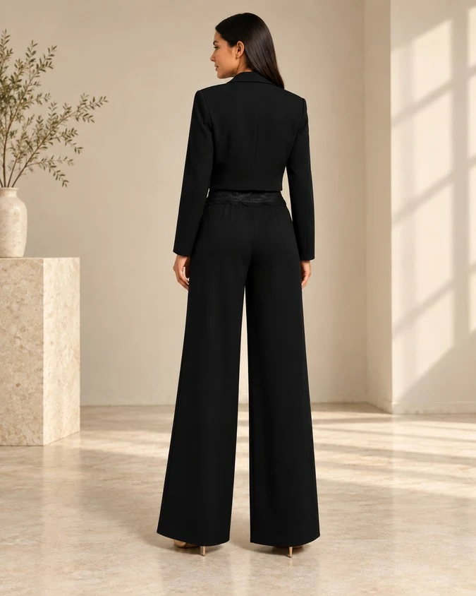 Wholesale women cropped blazer pants set back view
