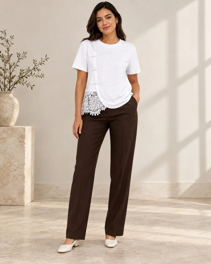 Wholesale women lace patchwork t shirt front view