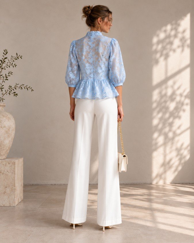 Wholesale women lace peplum blouse back view