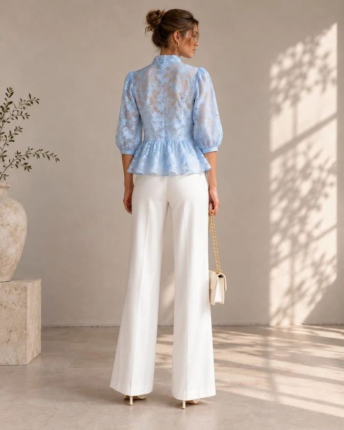 Wholesale women lace peplum blouse back view
