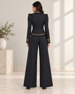 Wholesale women military blazer pants set back view