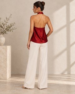 Wholesale women satin halter cowl neck top back view