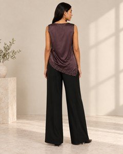 Wholesale women satin lace trim sleeveless top back view