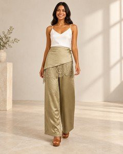 Wholesale women satin wrap midi skirt front view