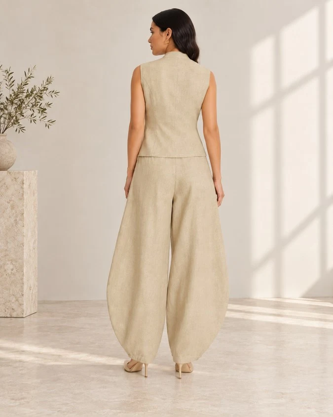 Wholesale women sleeveless vest pants set back view