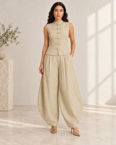 Wholesale women sleeveless vest pants set front view