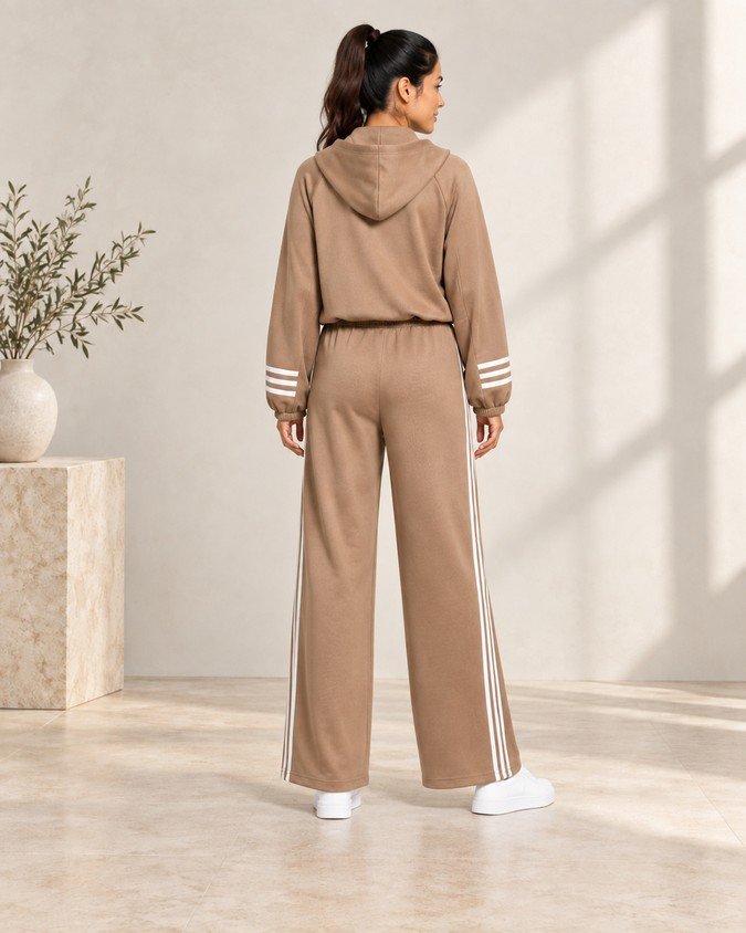 Wholesale women striped hoodie pants set back view