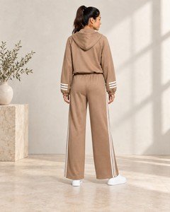 Wholesale women striped hoodie pants set back view