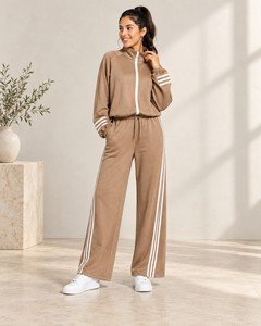 Wholesale women striped hoodie pants set front view