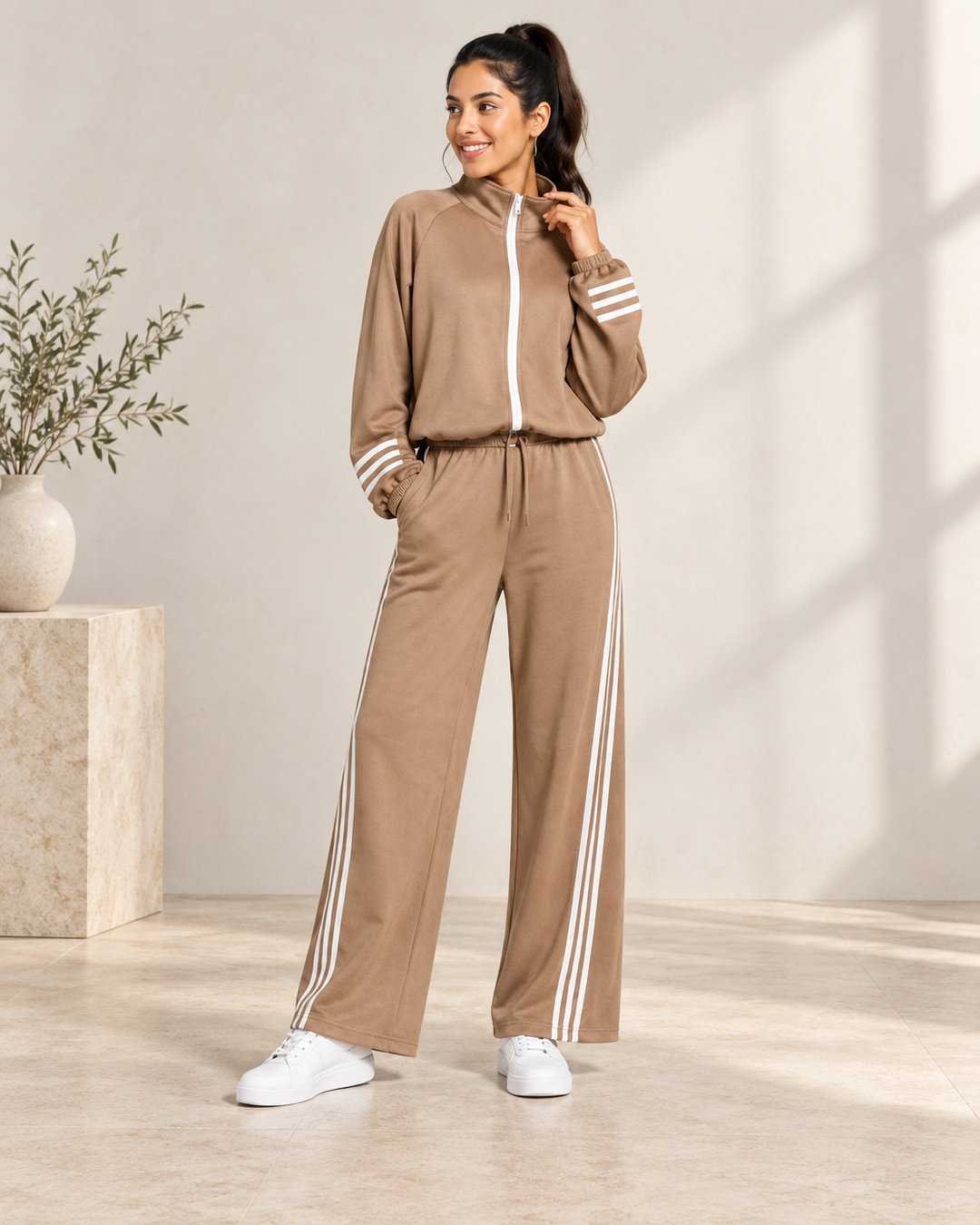 Wholesale Women Striped Hoodie Pants Set Front View Wholesale women striped hoodie pants set front view