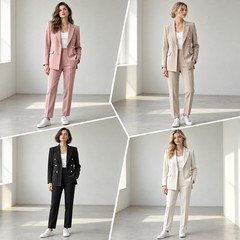 Women's double breasted pantsuit in dusty rose champagne black and ivory color options